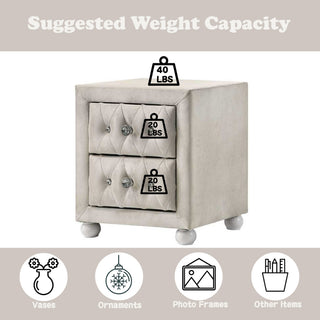 Sunvega Beige Fabric Nightstand with Two 10 by 13 by 5 Inch Storage Drawers