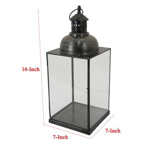 Sunvega Black Metal Lantern with Glass Panels and a Stable Square Base
