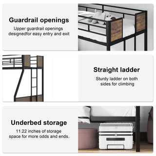 Sunvega Twin Over Full Metal Bunk Bed Frame with Guardrail and 2 Ladders for Kids