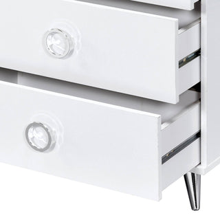 Sunvega White 6-Drawer Dresser with Chrome Hardware and Metal Hairpin Legs