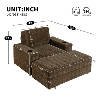 Sunvega Faux Rabbit Fur Sofa Bed with Storage Ottoman Cup Holders and Armrests