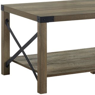 Sunvega Rustic Oak Finish X Shape Slat KD Rectangular Coffee Table