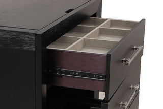 Sunvega Black Contemporary Vanity Set with Stool LED Mirror and Storage Drawers