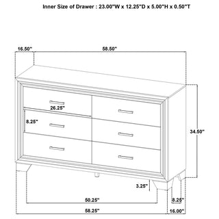 Sunvega Brown Oak Wood Grain Finish Dresser Cabinet with Six Spacious Drawers