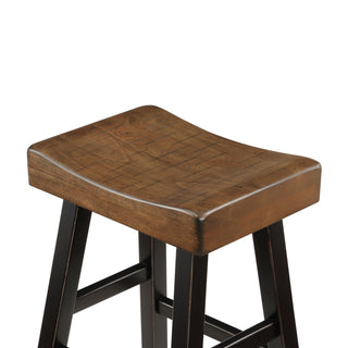 Sunvega Set of Two Brown Saddle Seat Stools with Black Rubberwood Frame