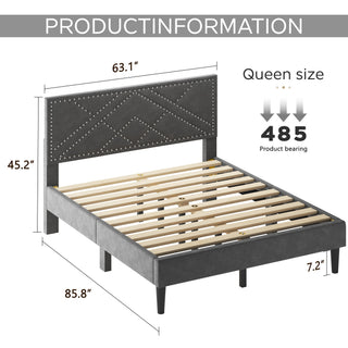 Sunvega Luxurious Queen Bed Frame with Linen Storage Headboard and Under Bed Storage