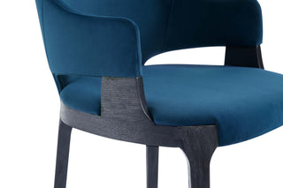 Sunvega Modern Dining Armchair in Blue Velvet with Solid Beech Wood Frame