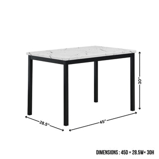 Sunvega Casual Square Metal Dining Table with Faux Marble Top and Black Legs