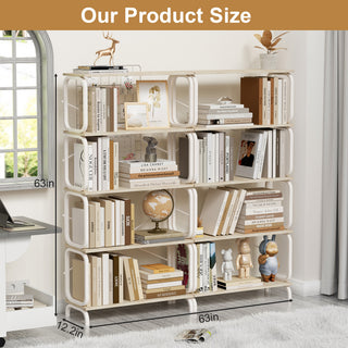 Sunvega Vintage Industrial Style 5 Tier Large Bookcase with White Metal Frame for Living Room