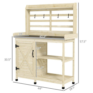 Sunvega Wooden Potting Bench with Storage Sink Water Tap for Patio Lawn Yard Garden
