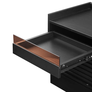 Sunvega Modern Brown Nightstand with Charging Station, Smart LED Lights, and Two Drawers