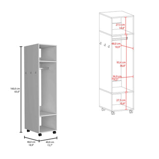 Sunvega 63 Inch Tall Wardrobe with Mirror Three Shelves and Hanging Rod