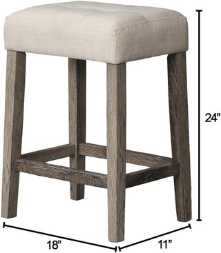 Sunvega Transitional Wood Counter Stool Set of 2 with Upholstered Linen Fabric Cushion