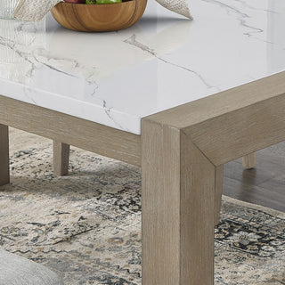 Sunvega White Faux Marble Top Dining Table with Light Oak Finish Wood Legs