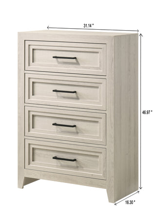 Sunvega Contemporary Geometric Design Two Drawer Nightstand with Off-White Finish