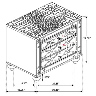 Sunvega Transitional Silver Metallic Two-Drawer Nightstand with Crystal Pulls