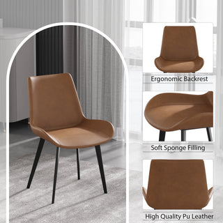Sunvega Modern Brown Dining Chair with Black Metal Legs and Ergonomic Seat Design