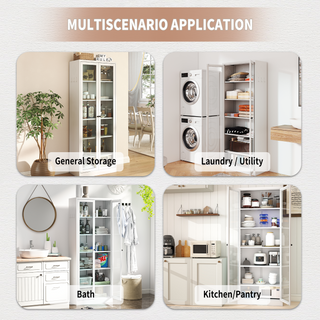 Sunvega Heavy-Duty Metal Pantry Cabinet with 5 Adjustable Shelves and Glass Door