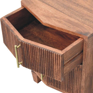 Sunvega Solid Mango Wood Nightstand with Grooved Drawers and Brass Handles