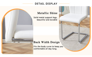 Sunvega White PU Dining Chair Set with Silver Metal Legs and High Resilience Sponge Filling