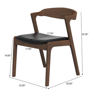 Sunvega Mid-Century Modern Walnut Solid Wood Black Leather Dining Chair Set