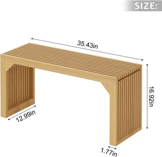 Sunvega Solid Wood 2-Seats Entryway Bench with Grille Details for Living Room