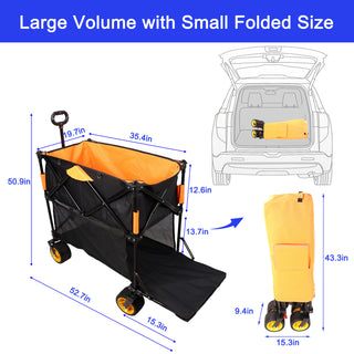 Sunvega Extra Long Folding Wagon Cart with Large Capacity and All-Terrain Wheels