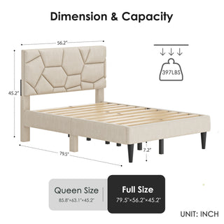 Sunvega Queen Bed Frame with Linen Storage Headboard Strong and Stable No Noise