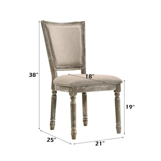 Sunvega Two-Tone Beige Fabric and Reclaimed Gray Finish Side Chair Set of 2