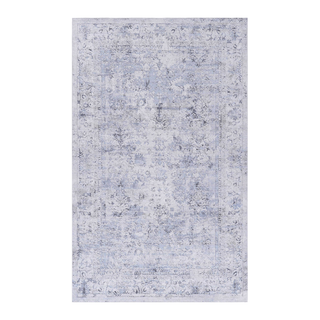 Sunvega Machine Washable Blue and Cream 5x8 Non-Slip Low Pile Area Rug