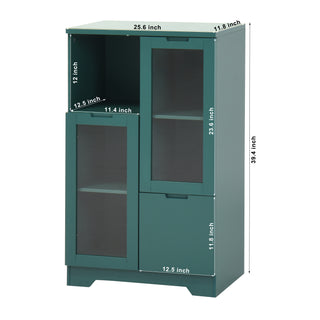 Sunvega Green MDF Cabinet with Glass Doors and Drawer for Bedroom Living Room