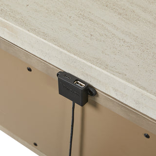 Sunvega Nightstand with Oak Veneer Drawer Fronts, Stone Top, and USB Charging Ports