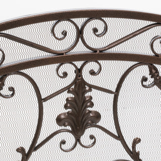Sunvega Traditional Iron Fireplace Screen with Three-Panel Design and Floral Accents