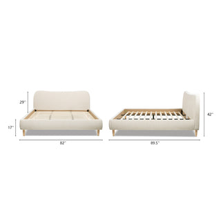 Sunvega King Upholstered Platform Bed with Curved Headboard in Oatmeal Chenille