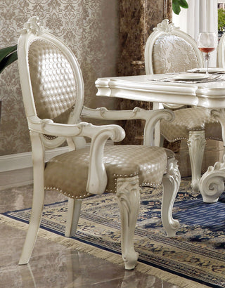 Sunvega Taupe and Bone White Arm Chair with Nailhead Trim and Ornate Legs