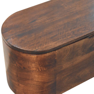 Sunvega Solid Mango Wood California Walnut Rounded Lid-Up Blanket Box with Nordic Legs