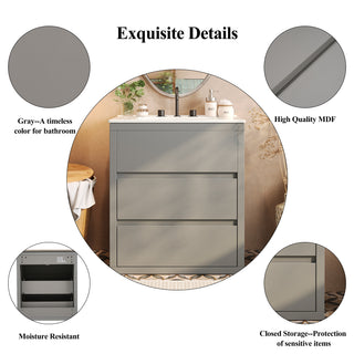 Sunvega Gray Bathroom Vanity with Ceramic Sink and 2 Soft Close Full-Extension Drawers