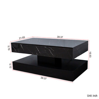Sunvega Modern Swivel Square Coffee Table with Rotatable Top and Two Drawers