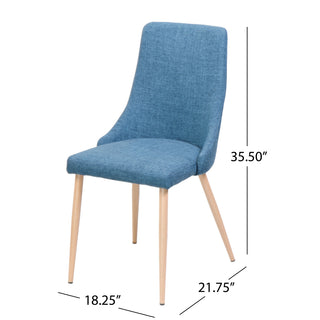 Sunvega Blue and Light Walnut Modern Fabric Armless Dining Chairs with Wood Look Legs