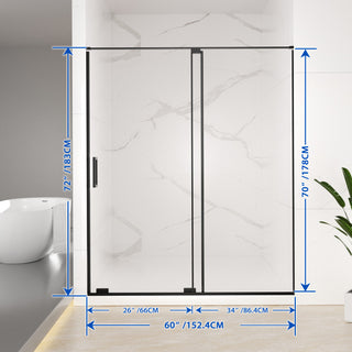 Sunvega 56-60" W x 72" H Semi-Frameless Sliding Shower Door with Matte Black Finish