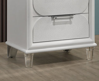 Sunvega Contemporary Glam Pearl White Nightstand with Embossed Panels and Acrylic Handles