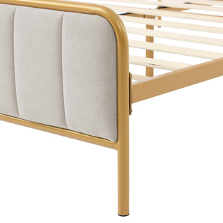 Sunvega Upholstered Queen Bed Frame with Tufted Headboard and Soft Fabric