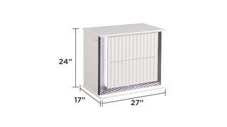Sunvega White Wood Nightstand with LED Diamond Side Accents and Two Textured Drawers
