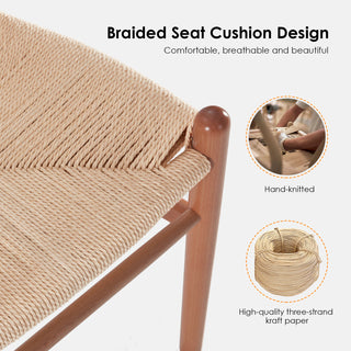 Sunvega Mid-Century Wishbone Barstool with Woven Papercord Seat Fully Assembled Walnut