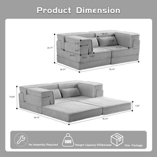 Sunvega Convertible Modular Sectional Mahjong Sofa Bed with Ottoman in Circle Fleece Fabric