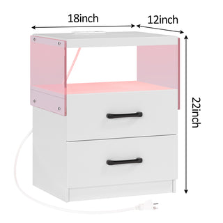 Sunvega Modern LED Nightstand with Adjustable Lights and 2 Drawers for Bedroom