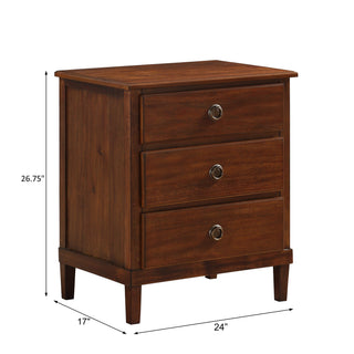 Sunvega Traditional Elegant Brown Finished 3-Drawer Nightstand with Antique Bronze Ring