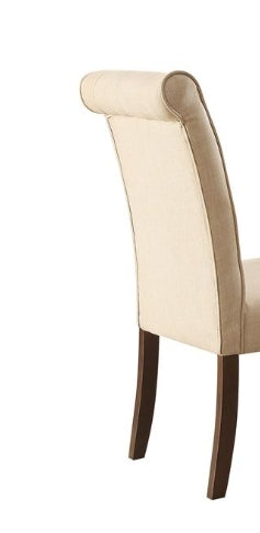 Sunvega Beige Linen Button Tufted Parson Armless Chair with Walnut Finish Legs