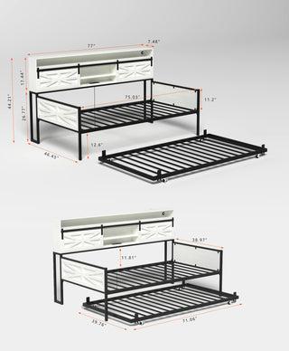 Sunvega Twin Daybed with Trundle Farmhouse Frame Sliding Barn Door Headboard Charging Station