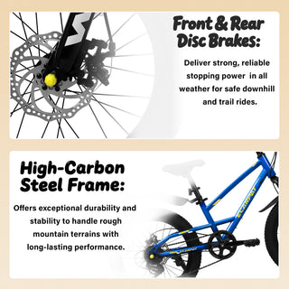 Sunvega 20 Inch 7-Speed Mountain Bike for Boys and Girls Ages 6-12 with Front Suspension